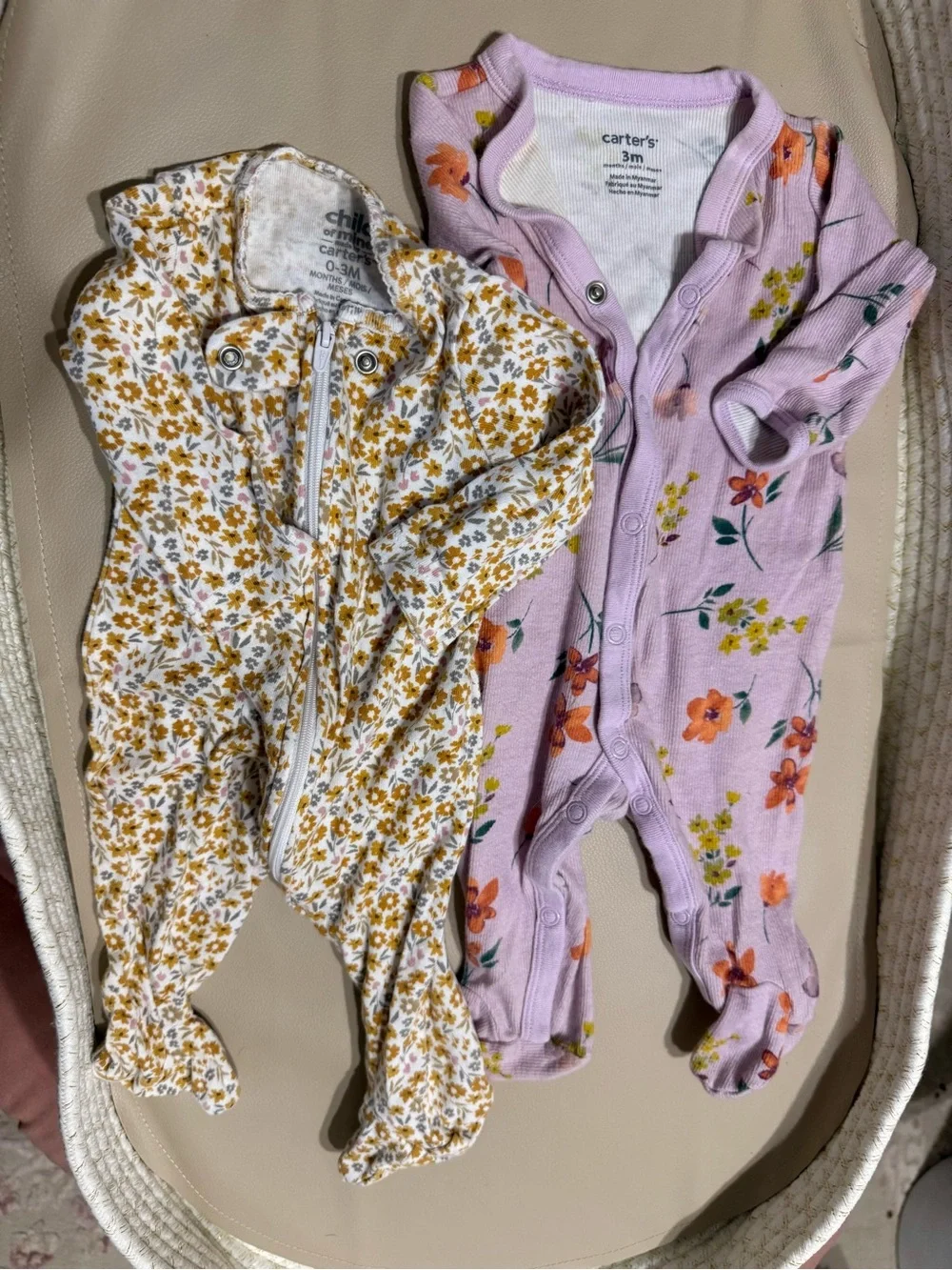 2 for $10 Lavender and Mustard Floral Baby Footie Set